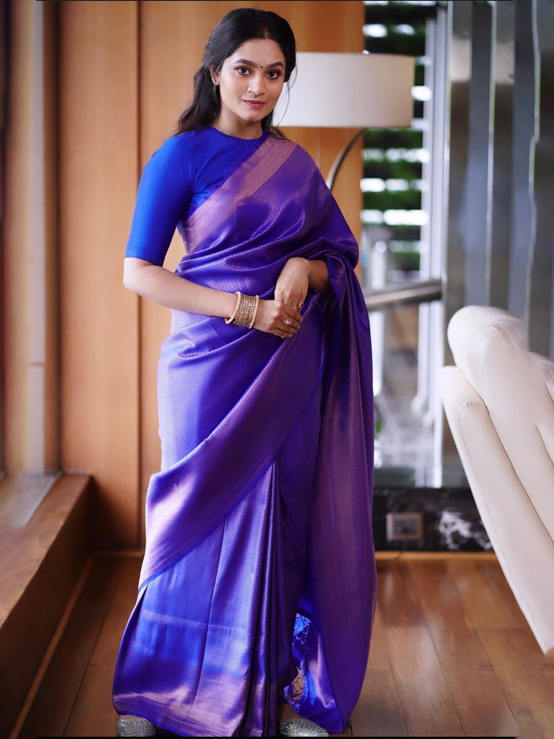 

DIVASTRI Ethnic Motifs Woven Design Zari Pure Silk Kanjeevaram Saree, Blue