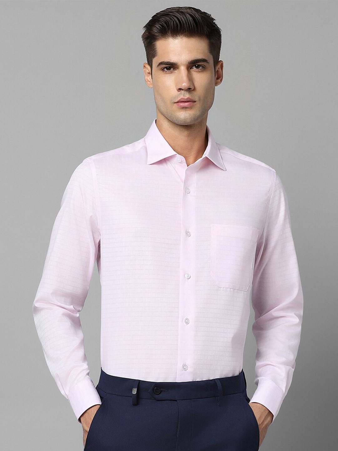 

Louis Philippe Classic Textured Self Design Long Sleeves Cotton Formal Shirt, Pink