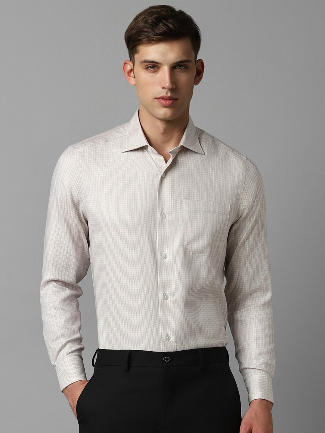 

Louis Philippe Classic Fit Micro Ditsy Printed Pure Cotton Formal Shirt, Cream