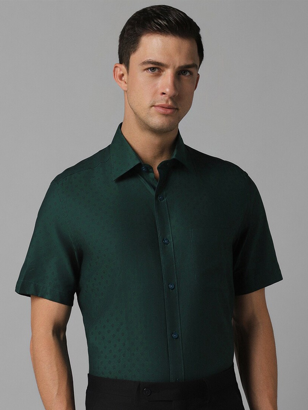 

Louis Philippe Classic Fit Textured Self Design Pure Cotton Formal Shirt, Green