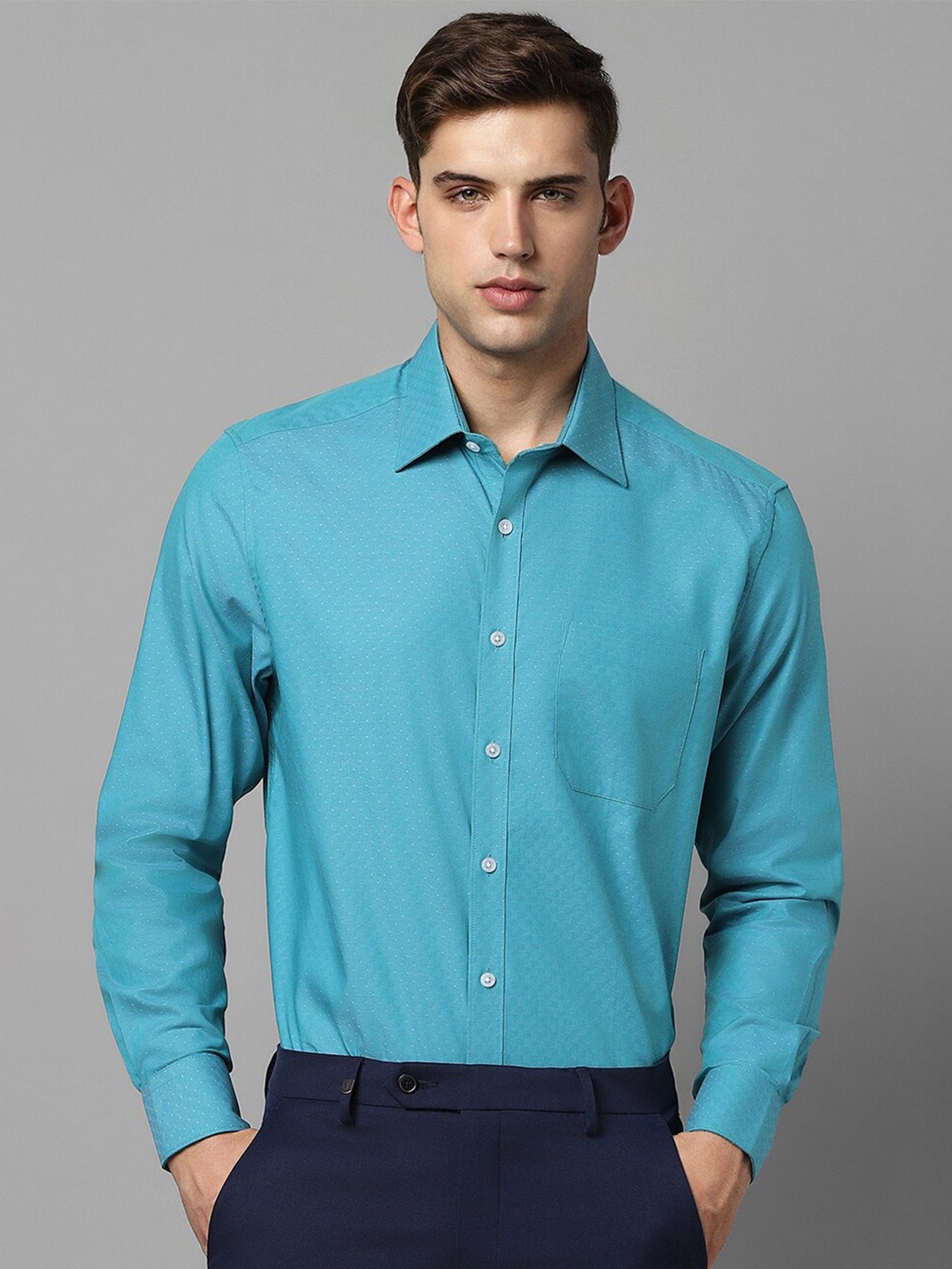 

Louis Philippe Classic Fit Textured Self Design Pure Cotton Formal Shirt, Blue