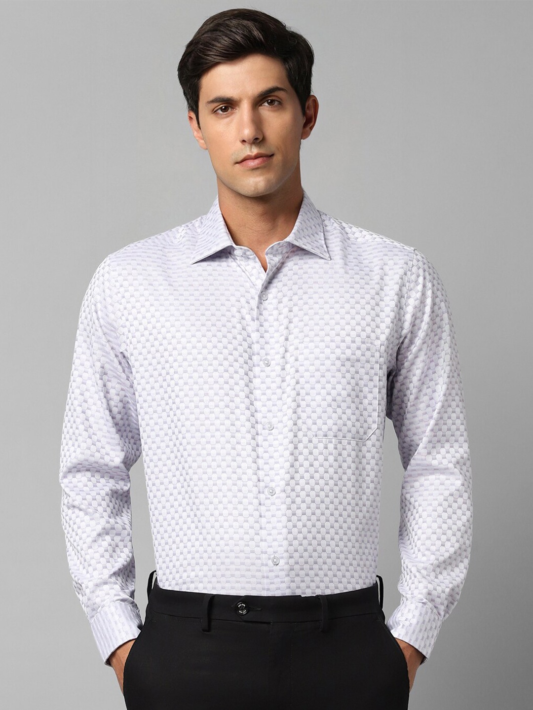 

Louis Philippe Classic Fit Micro Ditsy Printed Pure Cotton Formal Shirt, White