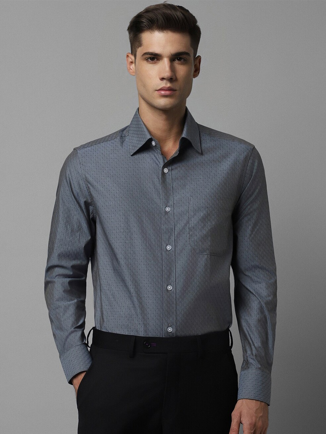 

Louis Philippe Micro Ditsy Printed Classic Pure Cotton Formal Shirt, Grey