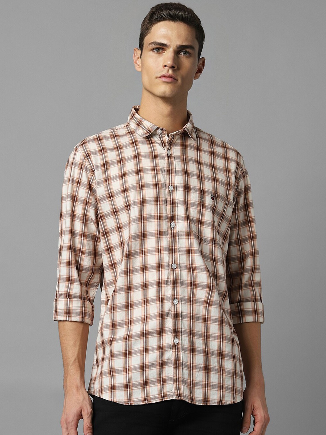 

Louis Philippe Jeans Slim Fit Tartan Checks Pure Cotton Casual Shirt, Cream