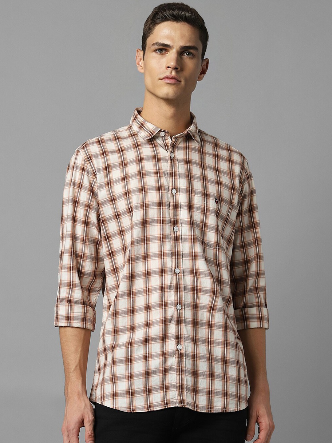 

Louis Philippe Jeans Slim Fit Tartan Checks Pure Cotton Casual Shirt, Cream