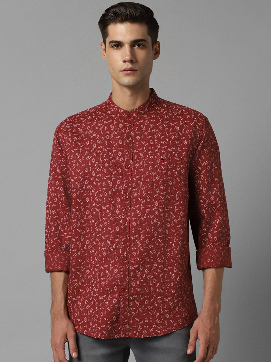 

Louis Philippe Jeans Slim Fit Floral Printed Cotton Linen Casual Shirt, Maroon