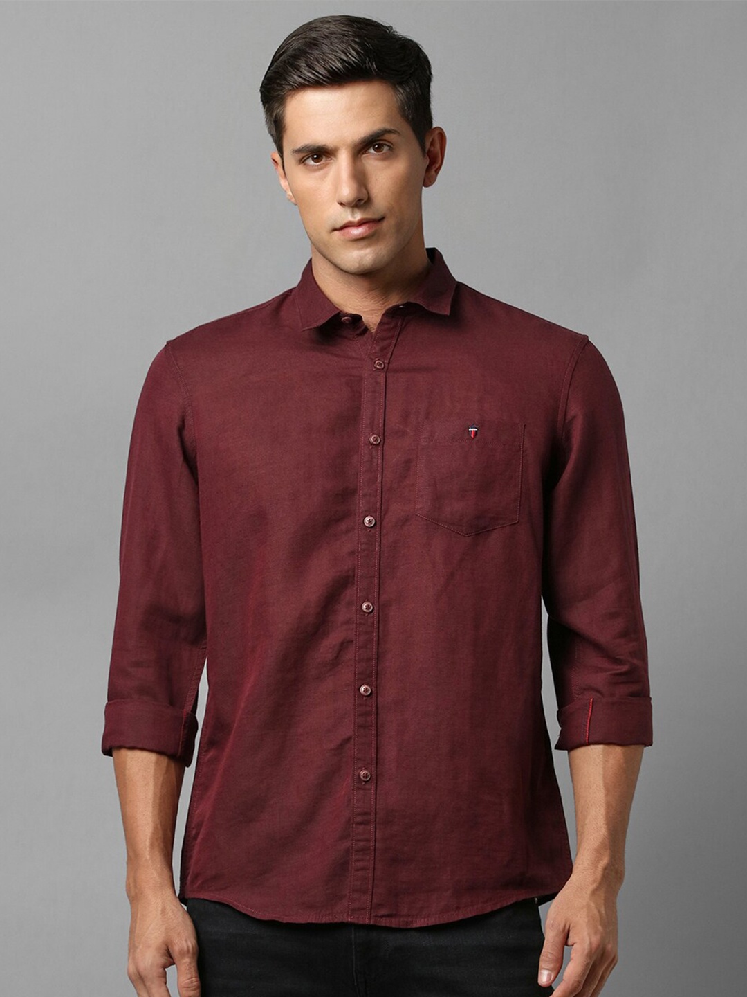 

Louis Philippe Jeans Slim Fit Long Sleeves Pure Linen Casual Shirt, Maroon