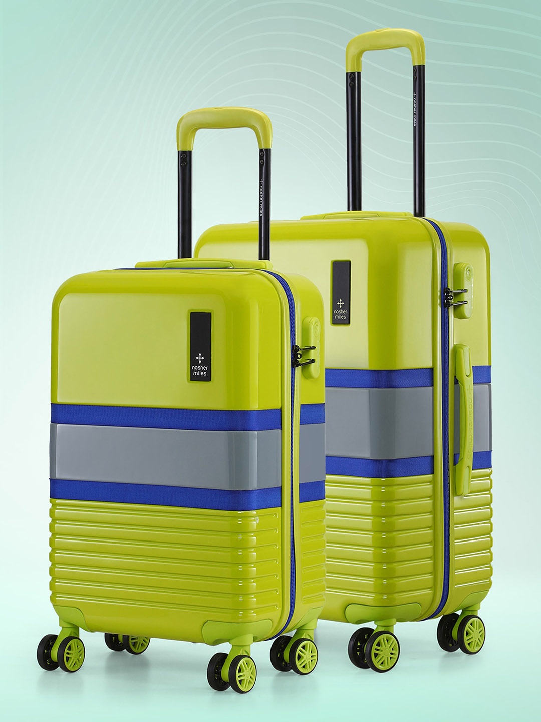 

Nasher Miles Set Of 2 Colourblocked Hard-Sided Trolley Bag-119L, Lime green