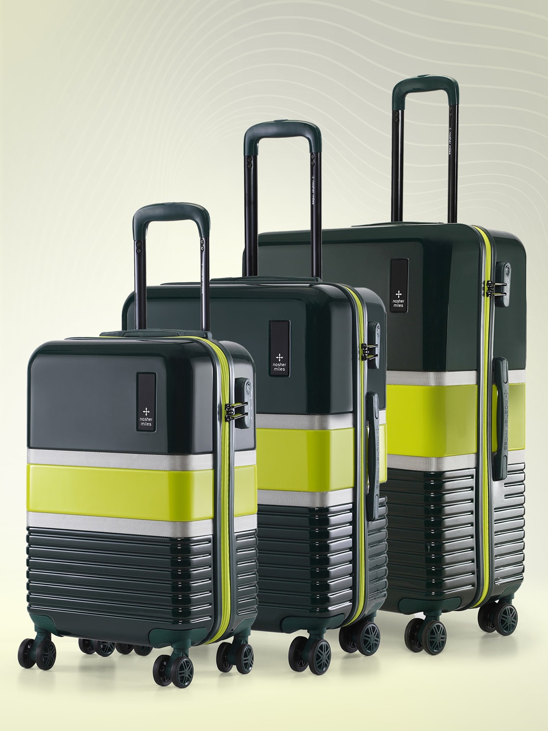 

Nasher Miles Mexico Set Of 3 Colourblocked Hard-Sided Trolley Bags-234.0L, Green