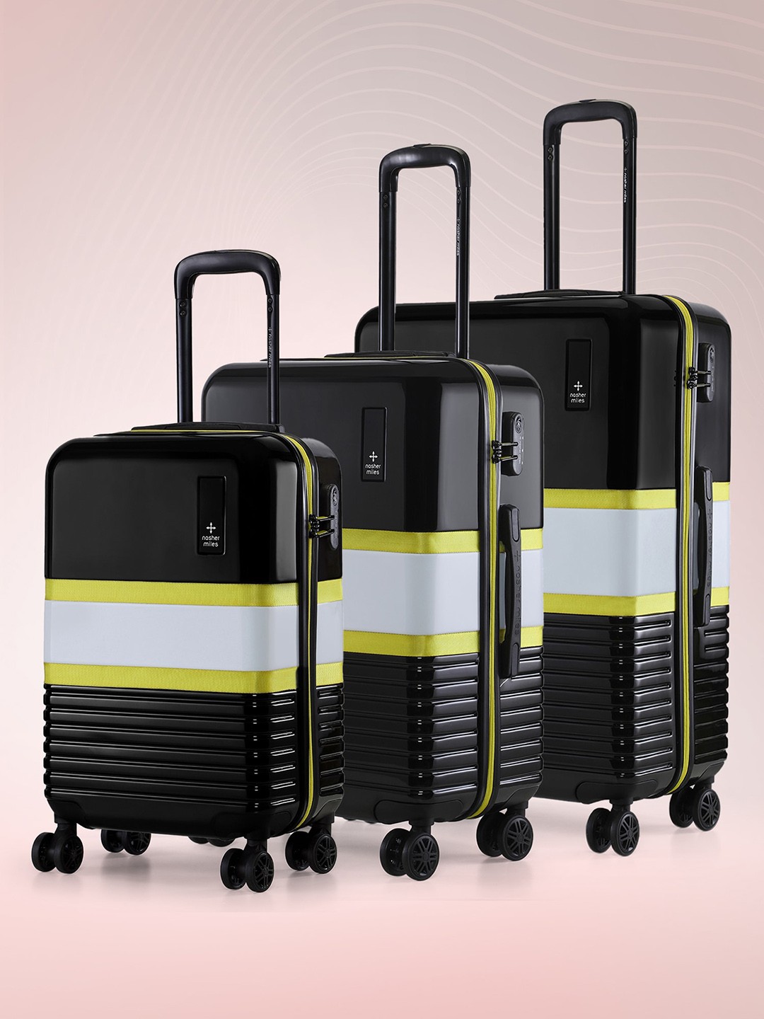 

Nasher Miles Mexico Set Of 3 Colourblocked Hard-Sided Trolley Bags-234.0L, Black