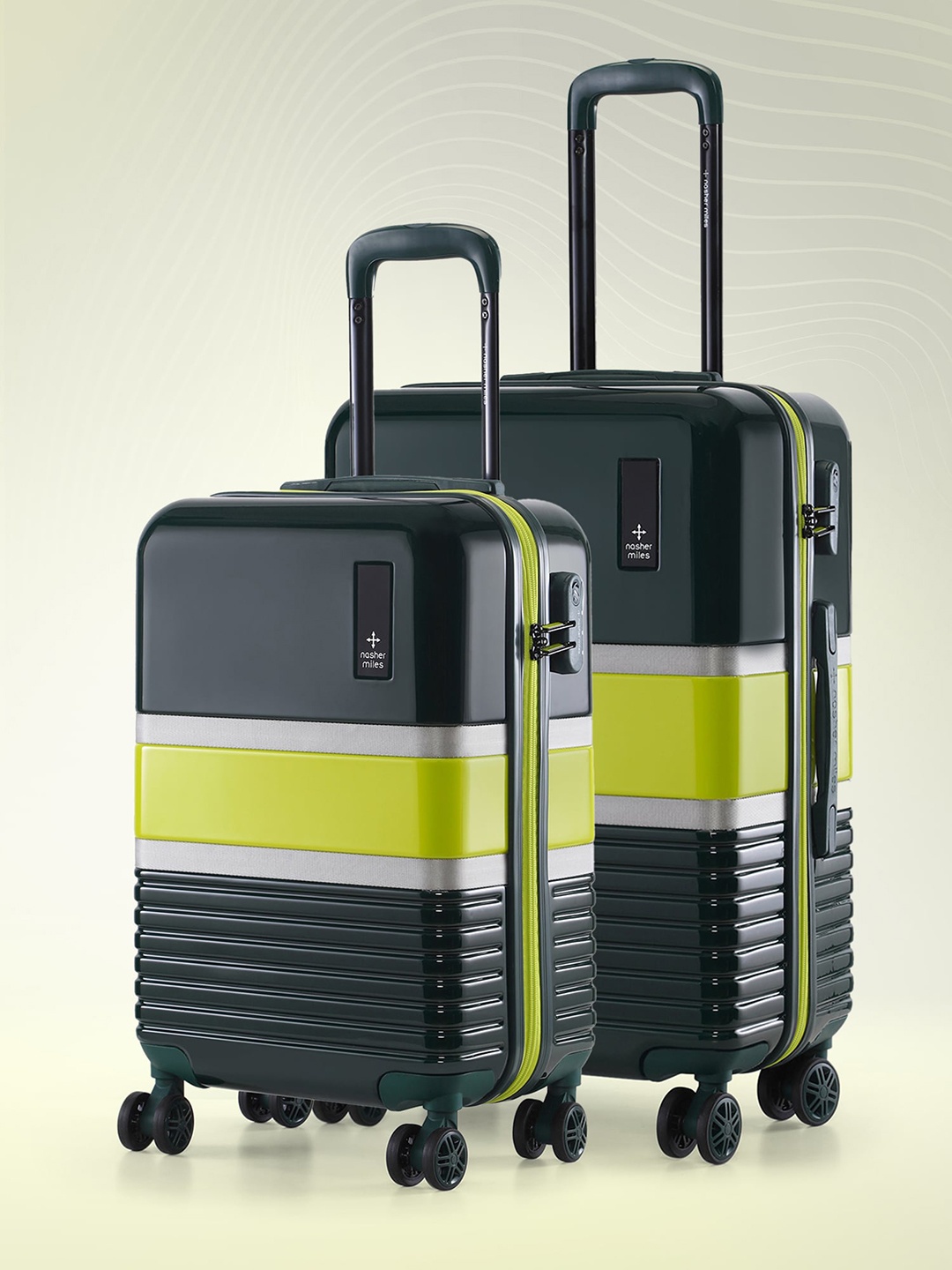 

Nasher Miles Mexico Set Of 2 Textured Hard-Sided Trolley Suitcase, Green
