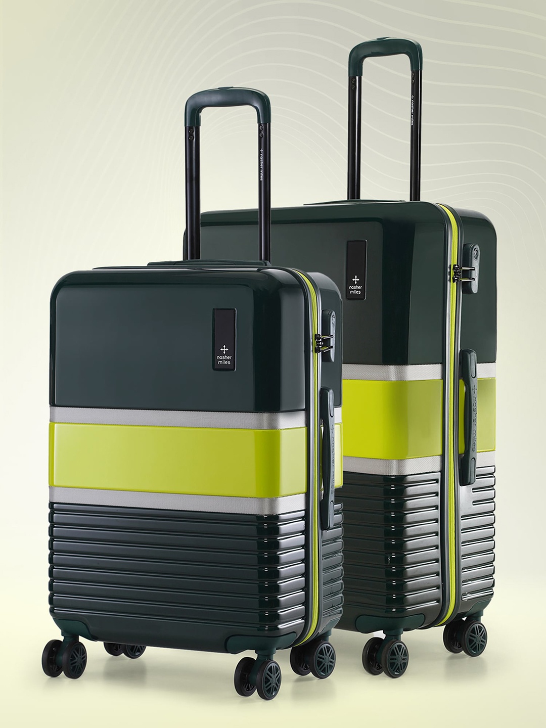 

Nasher Miles Mexico Set Of 2 Textured Hard-Sided Large & Medium Trolley Suitcase- 75 cm, Lime green