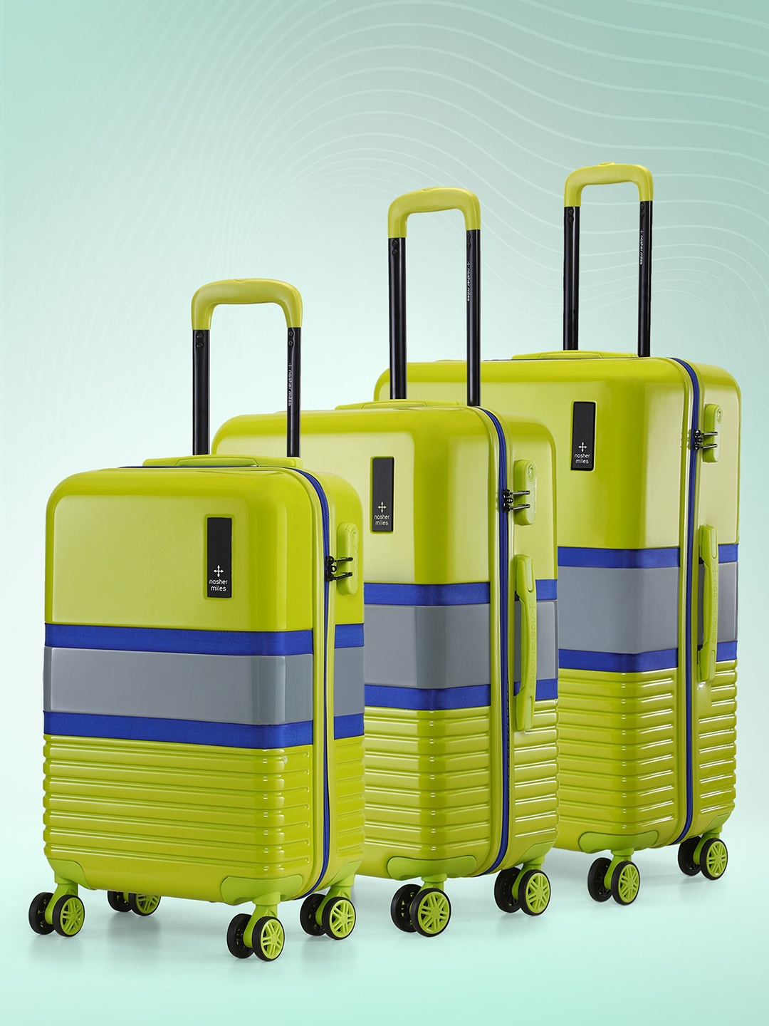 

Nasher Miles Mexico Set Of 3 Textured Hard-Sided Trolley Suitcase- 75 cm, Lime green