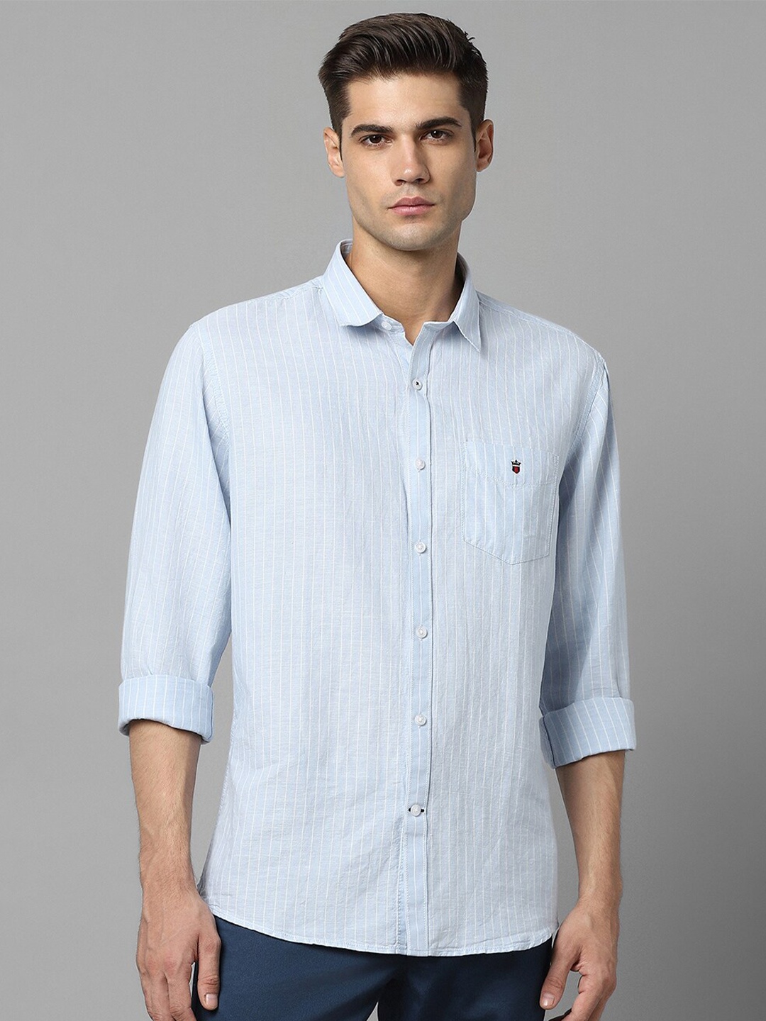 

Louis Philippe Sport Slim Fit Vertical Striped Spread Collar Casual Shirt, Blue