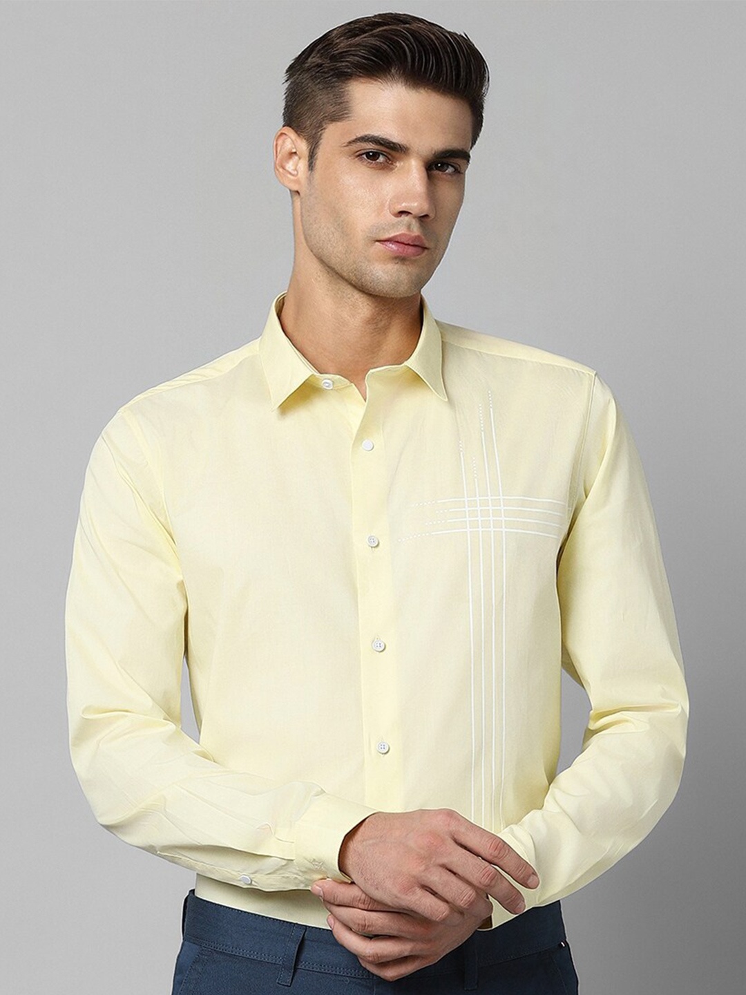 Louis Philippe Sport Super Slim Fit Striped Casual Shirt, Yellow