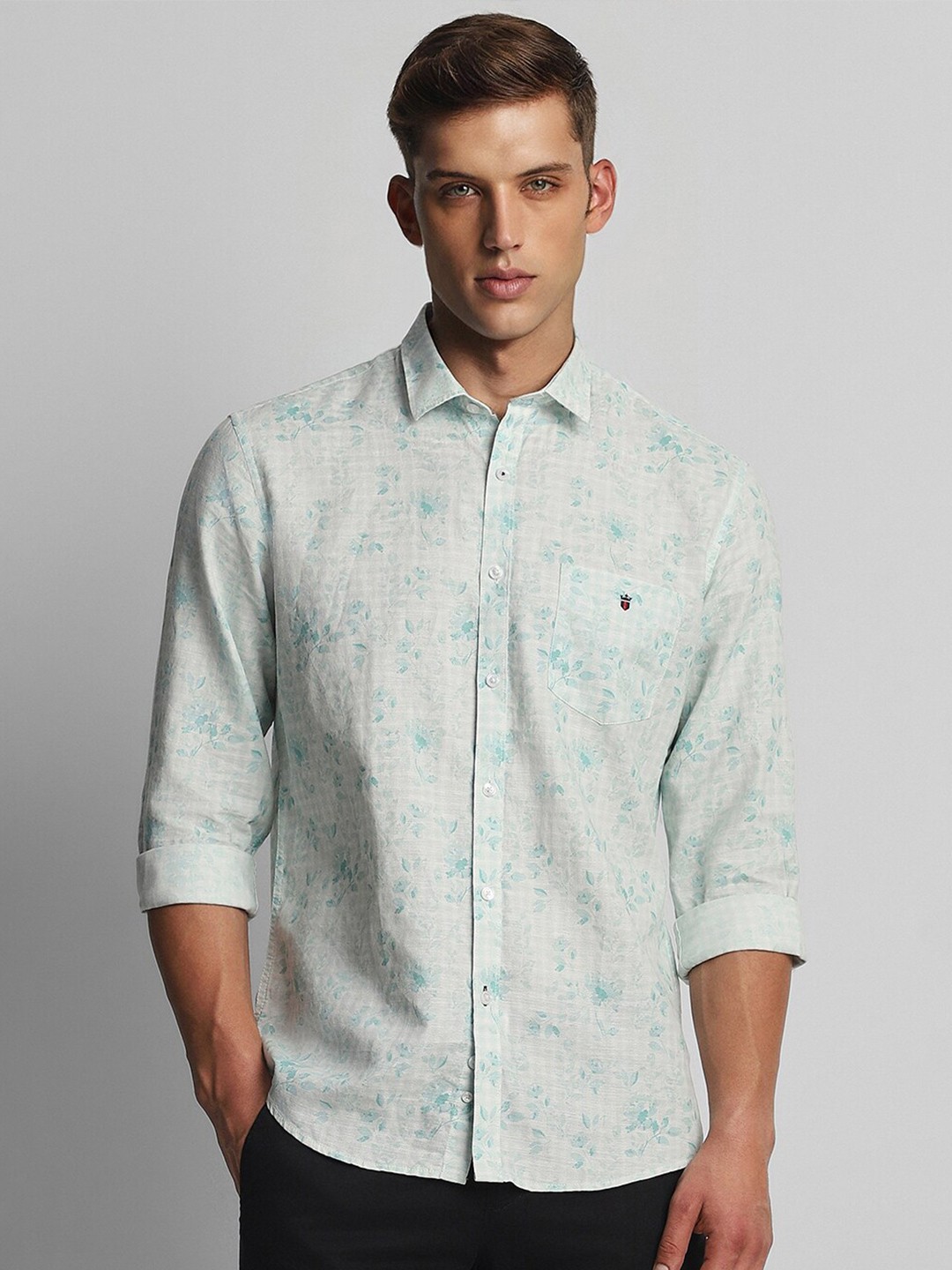 

Louis Philippe Sport Slim Fit Floral Printed Spread Collar Casual Shirt, Blue