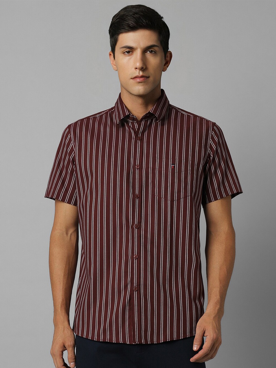 

Louis Philippe Sport Slim Fit Vertical Striped Casual Pure Cotton Shirt, Maroon