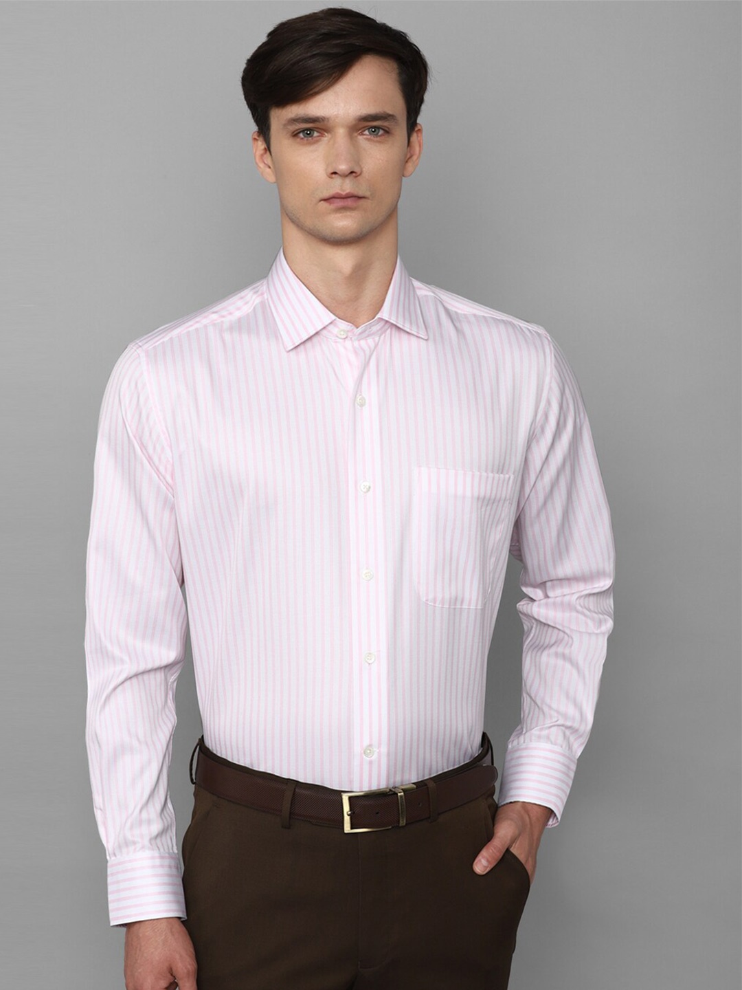 

Luxure by Louis Philippe Classic Fit Vertical Striped Formal Pure Cotton Shirt, Pink