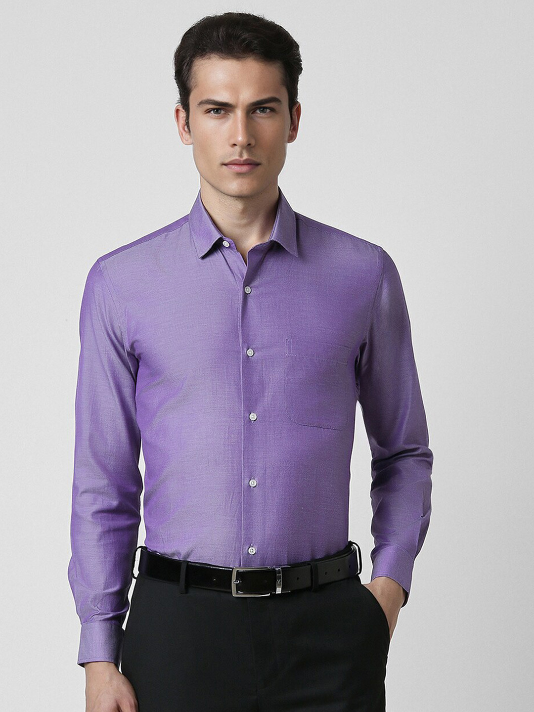 

Peter England Regular Fit Spread Collar Cotton Formal Shirt, Purple