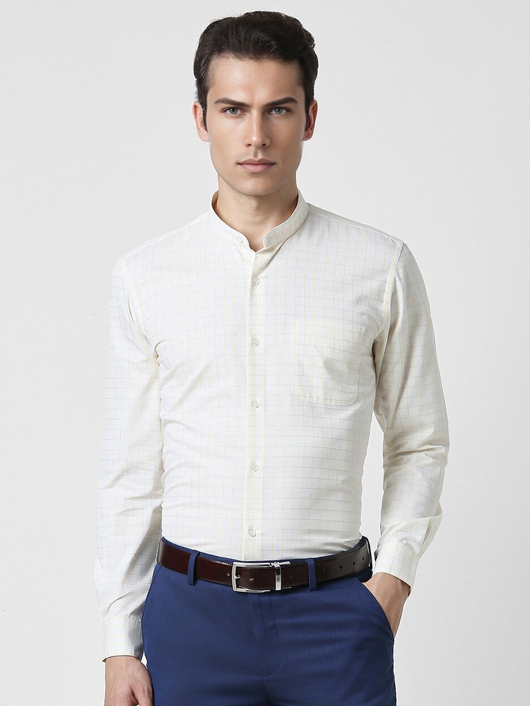 

Peter England Slim Fit Checked Cotton Formal Shirt, White