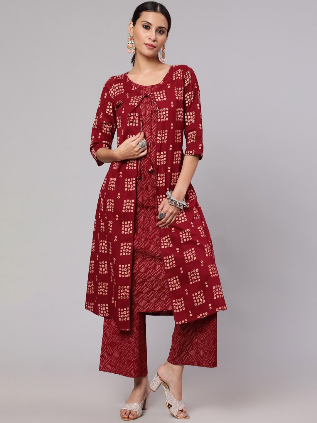 

AKS Floral Printed Regular Pure Cotton A Line Kurta with Palazzos, Maroon