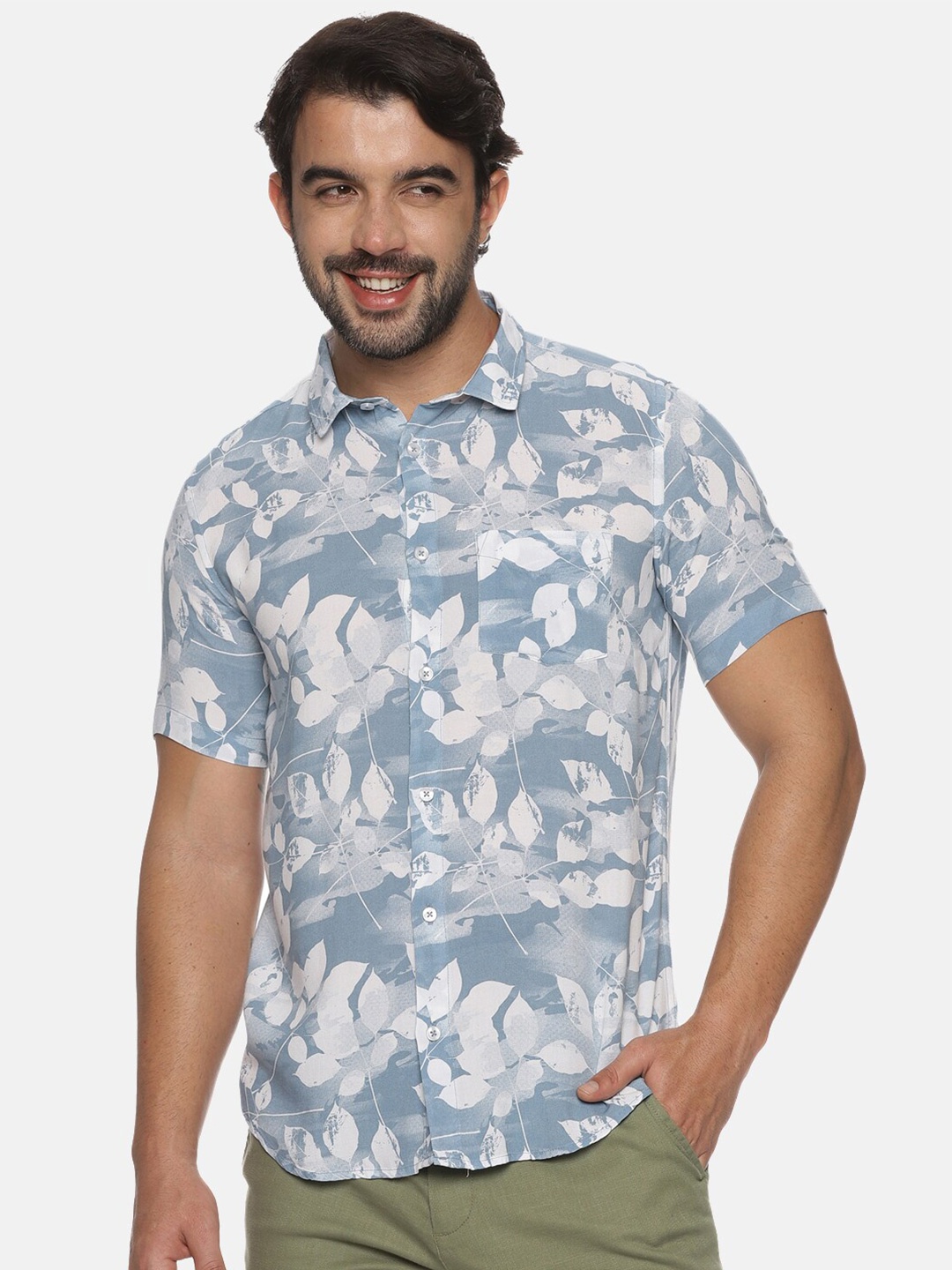 

Tusok Smart Floral Printed Spread Collar Short Sleeves Casual Shirt, Blue