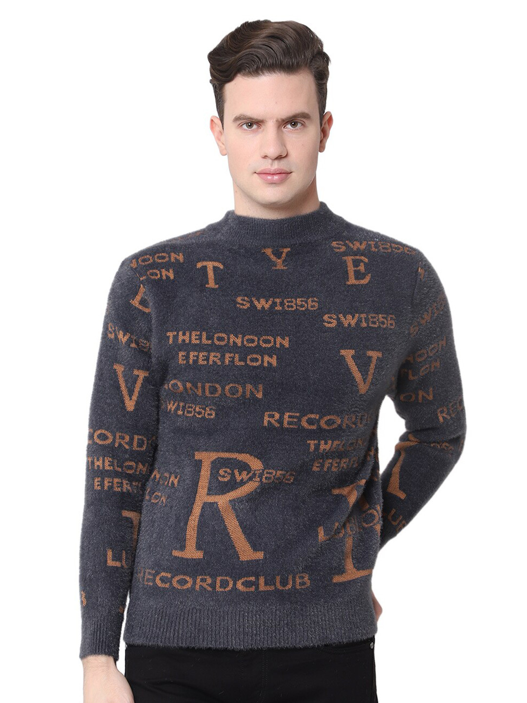 

Zacharias Typography Printed Wool Pullover Sweater, Grey