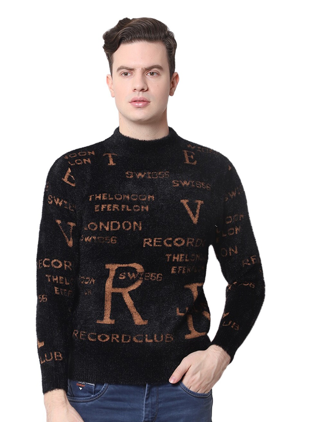 

Zacharias Typography Printed Wool Pullover Sweater, Black