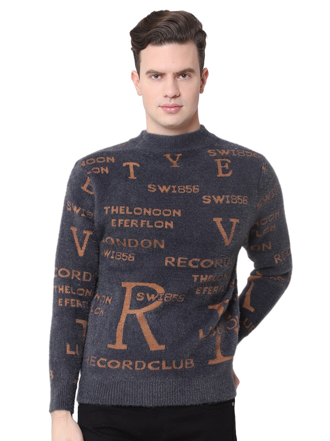 

Zacharias Typography Printed Woollen Pullover, Grey