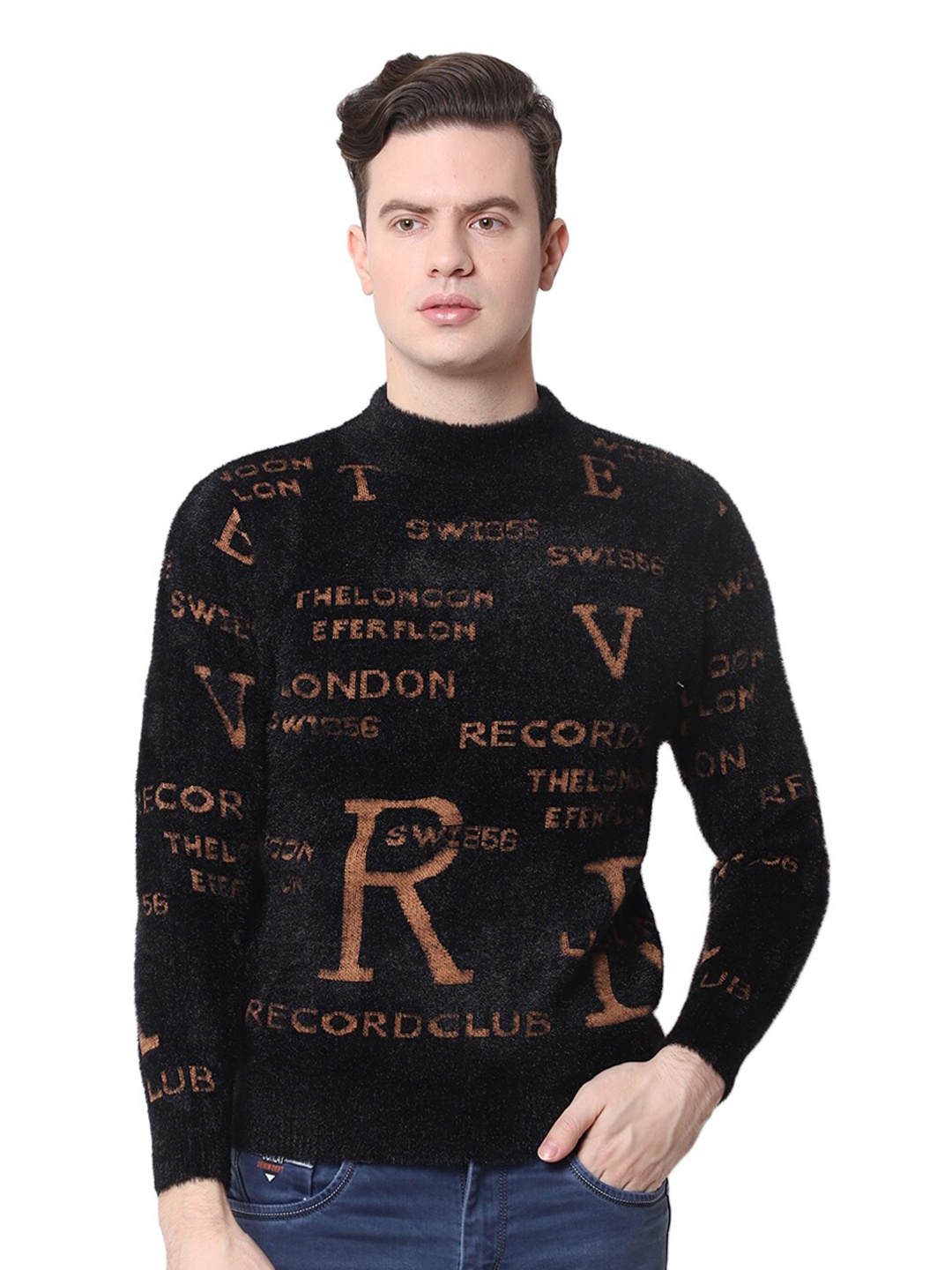 

Zacharias Typography Printed Woollen Pullover, Black