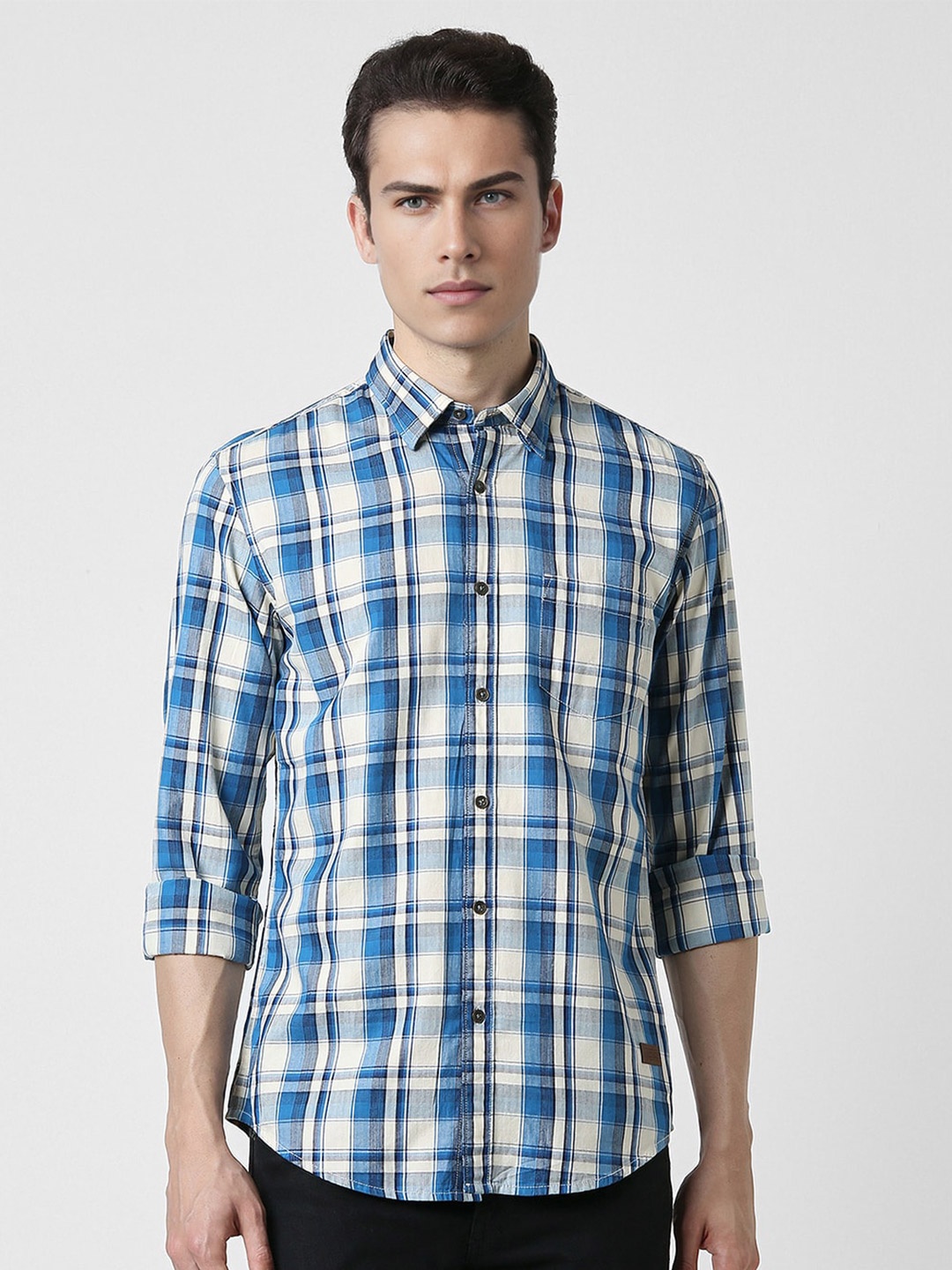 

Peter England Casuals Slim Fit Checked Cotton Casual Shirt, Blue