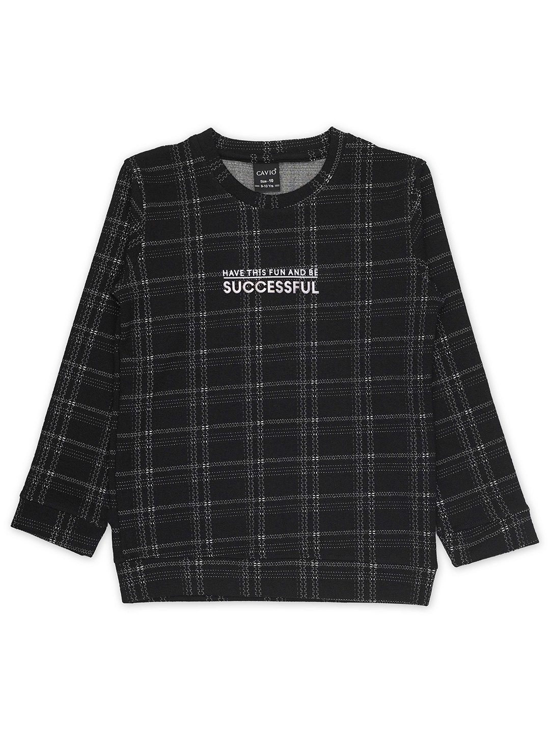 CAVIO Boys Checked Pure Cotton Sweatshirt, Black