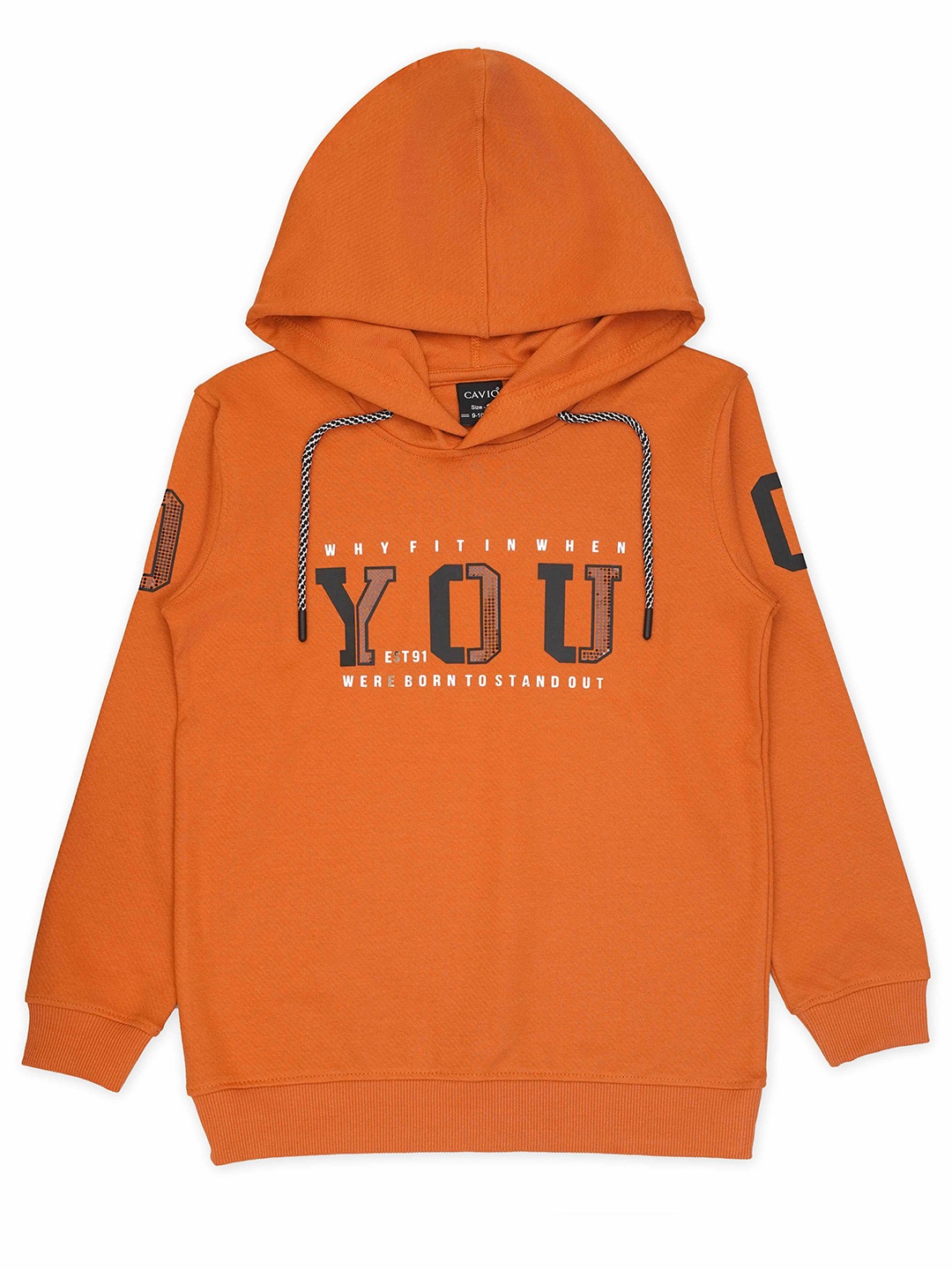 

CAVIO Boys Typographic Printed Hooded Pure Cotton Sweatshirt, Orange