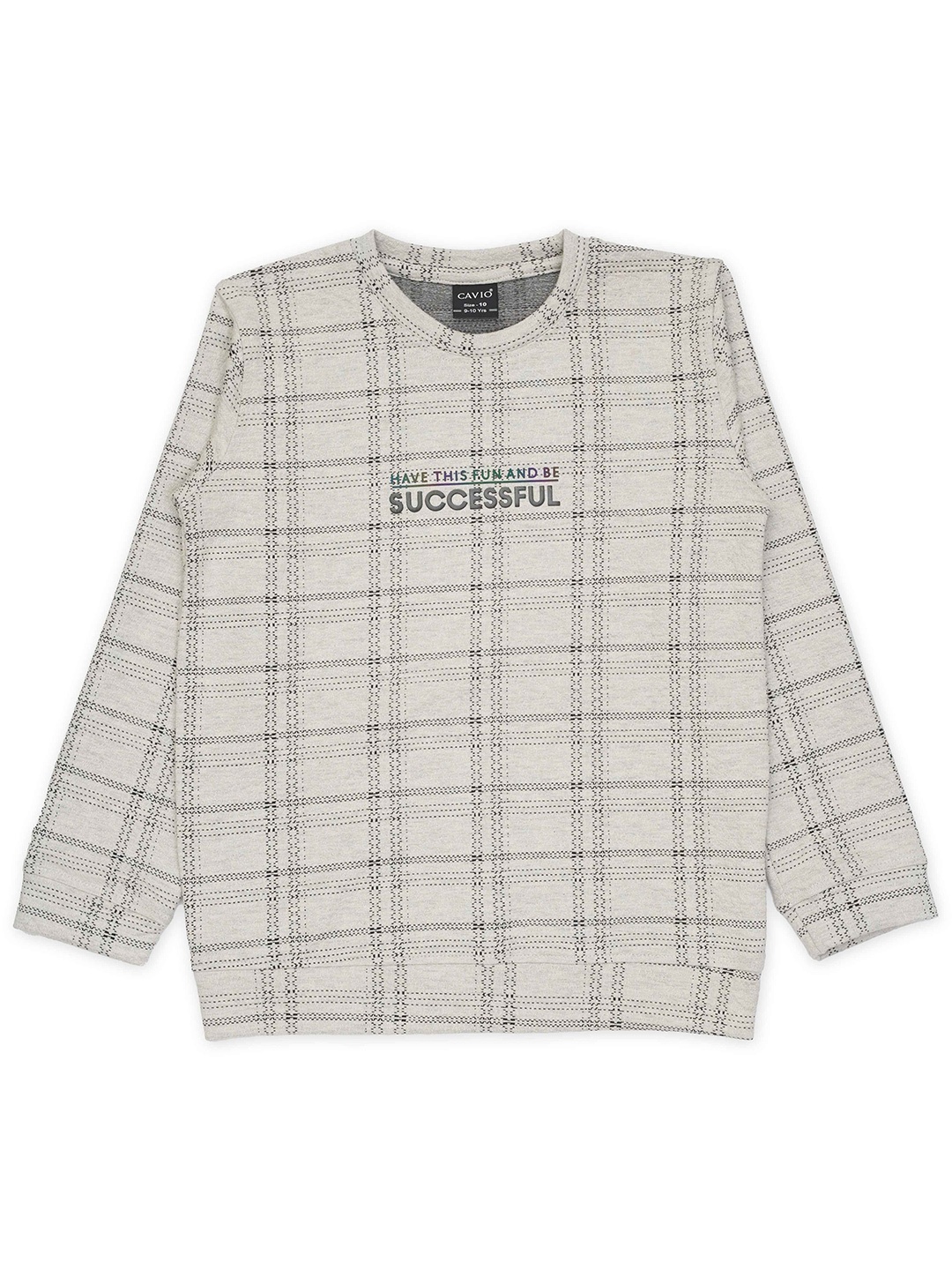 

CAVIO Boys Checked Pure Cotton Sweatshirt, Grey