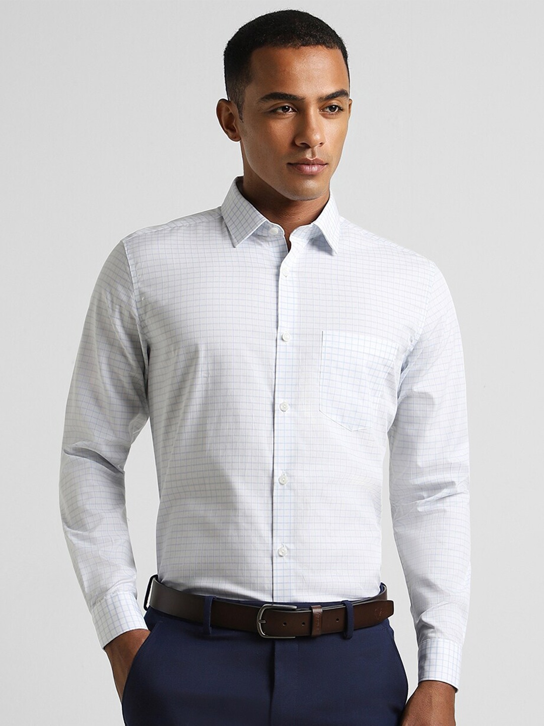 

Peter England Elite Micro Checked Spread Collar Pure Cotton Formal Shirt, White