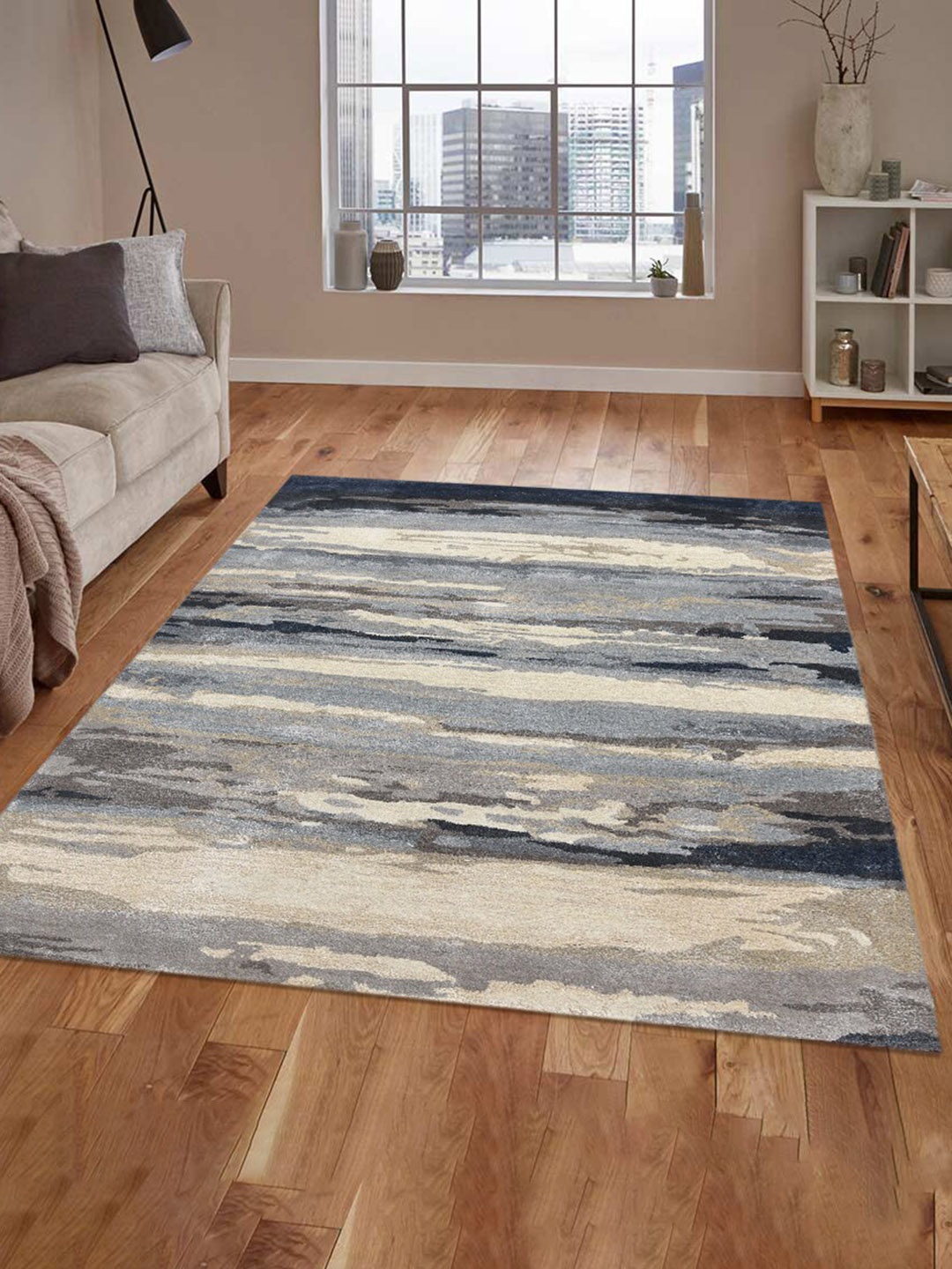 

saraswatii global Blue & White Abstract Printed Rectangle Carpet