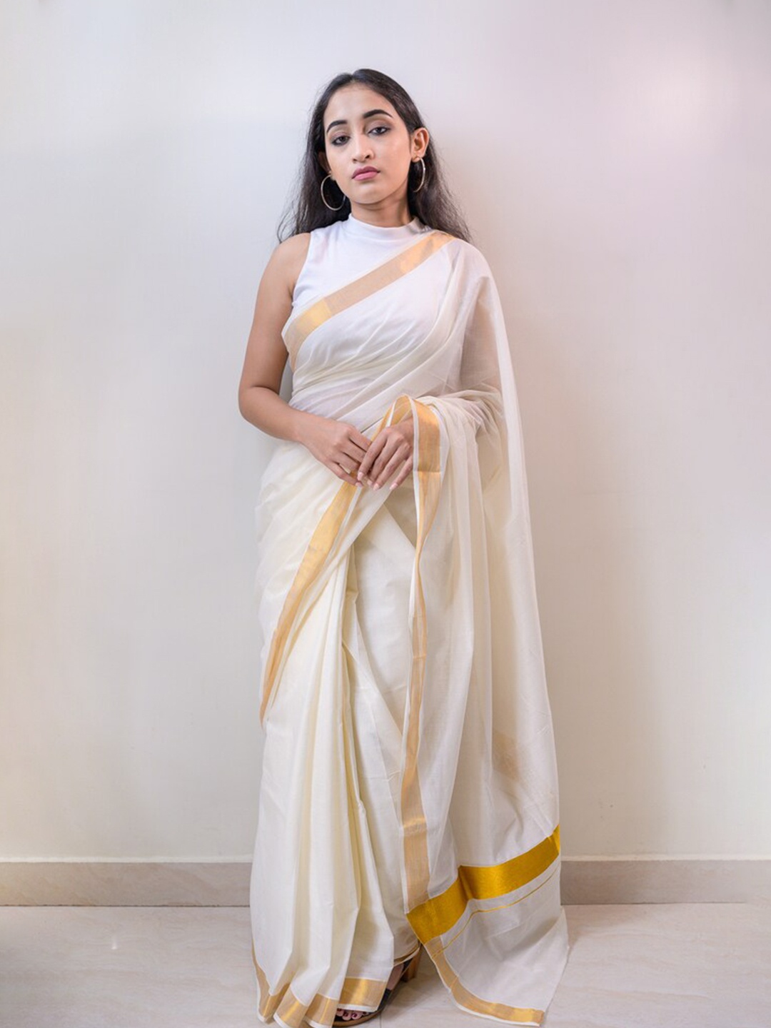 

RODDUR Zari Pure Cotton Saree, White