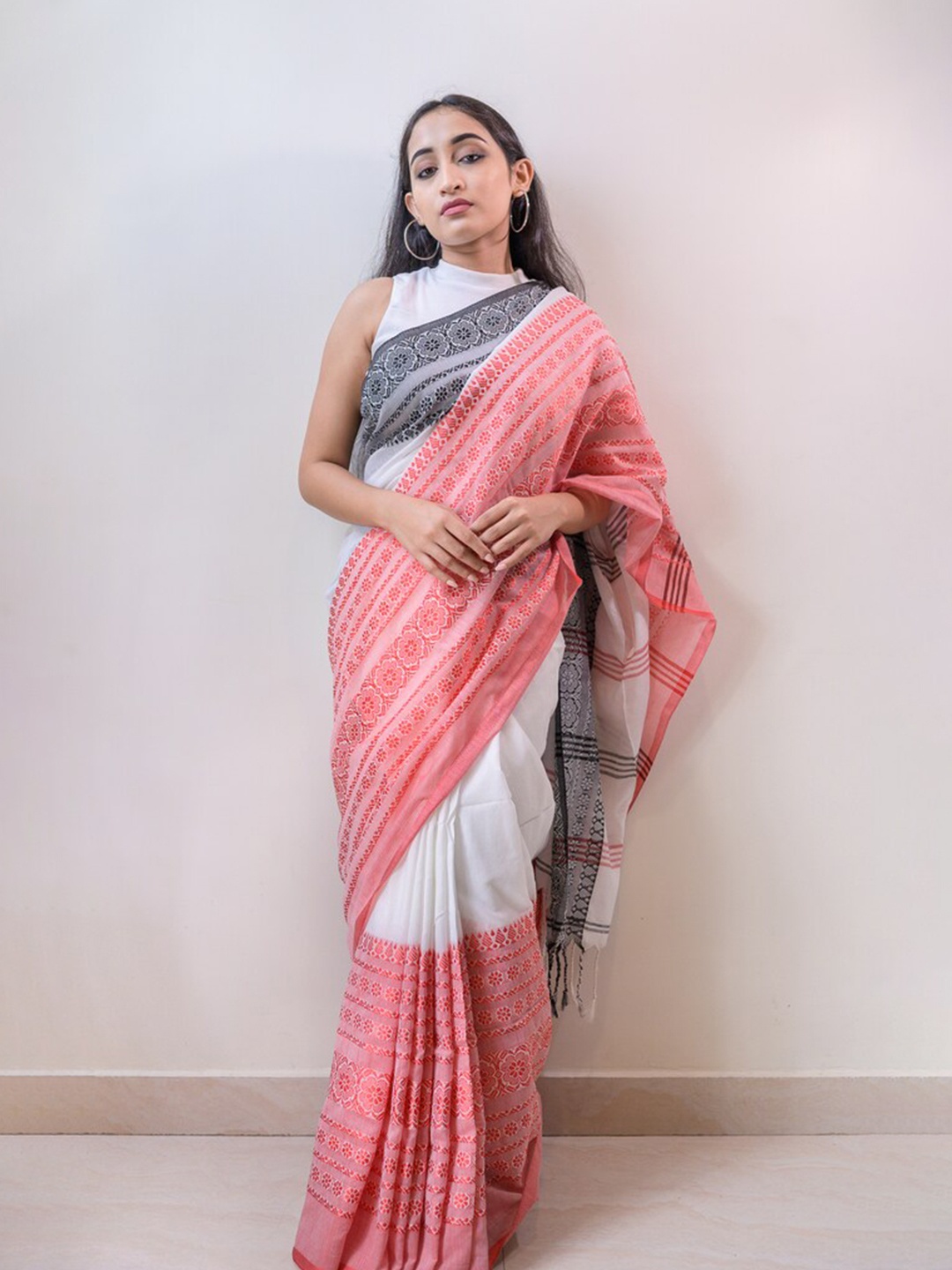 RODDUR Pure Cotton Saree, White