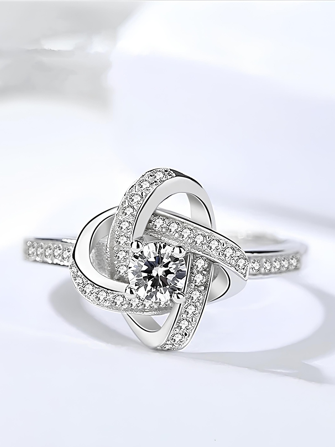 

KARISHMA KREATIONS Set Of 2 Silver-Plated Cubic Zirconia-Studded Adjustable Finger Ring