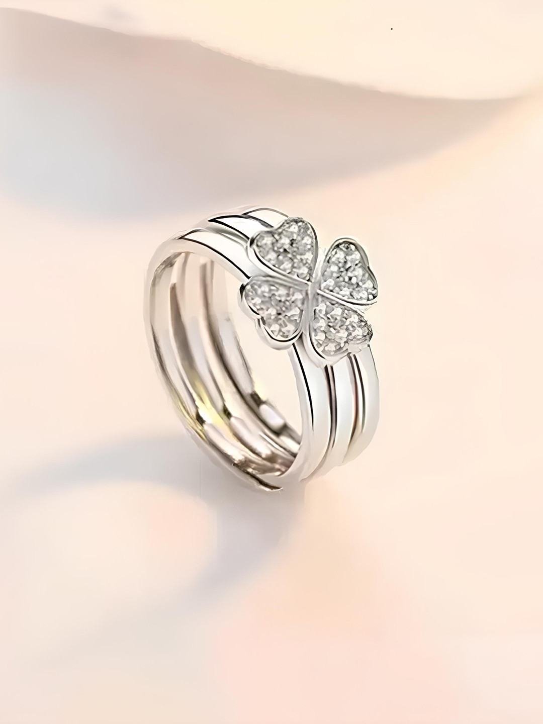 

KARISHMA KREATIONS Set Of 2 Silver-Plated CZ-Studded Adjustable Finger Ring