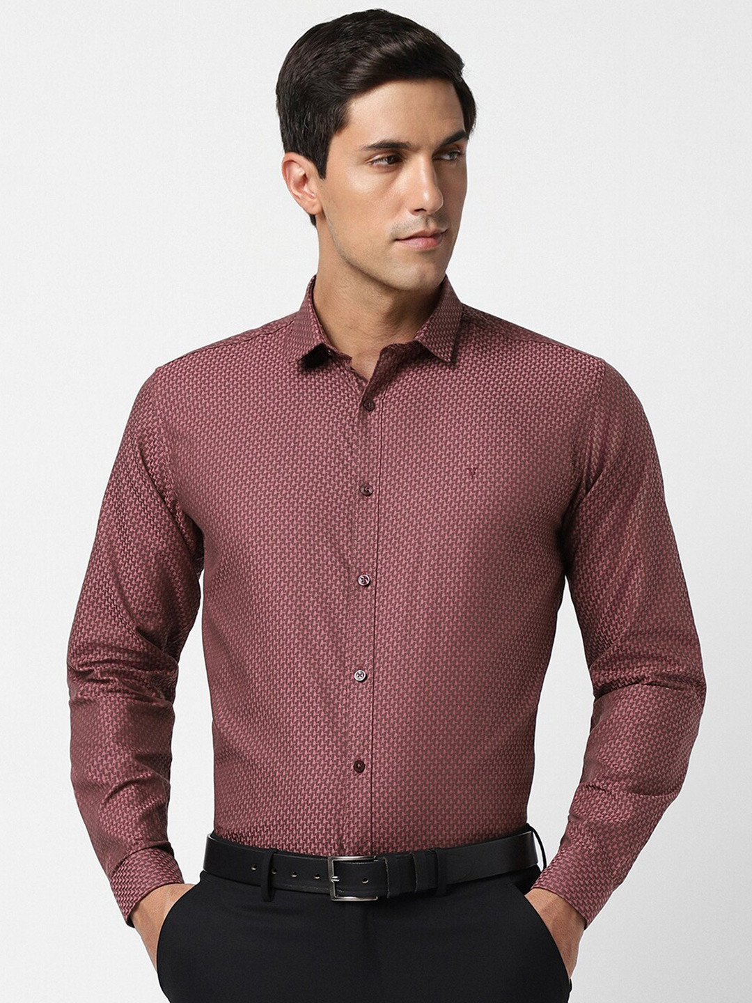 

V Dot Abstract Self Design Cotton Curved Slim Fit Formal Shirt, Brown