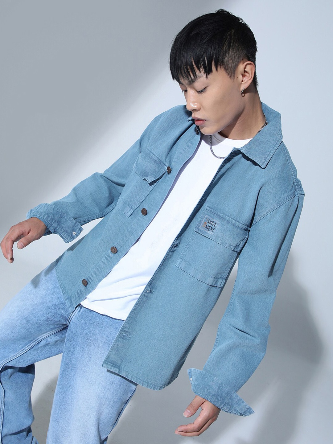 

Hubberholme Spread Collar Long Sleeves Classic Oversized Denim Jacket, Blue