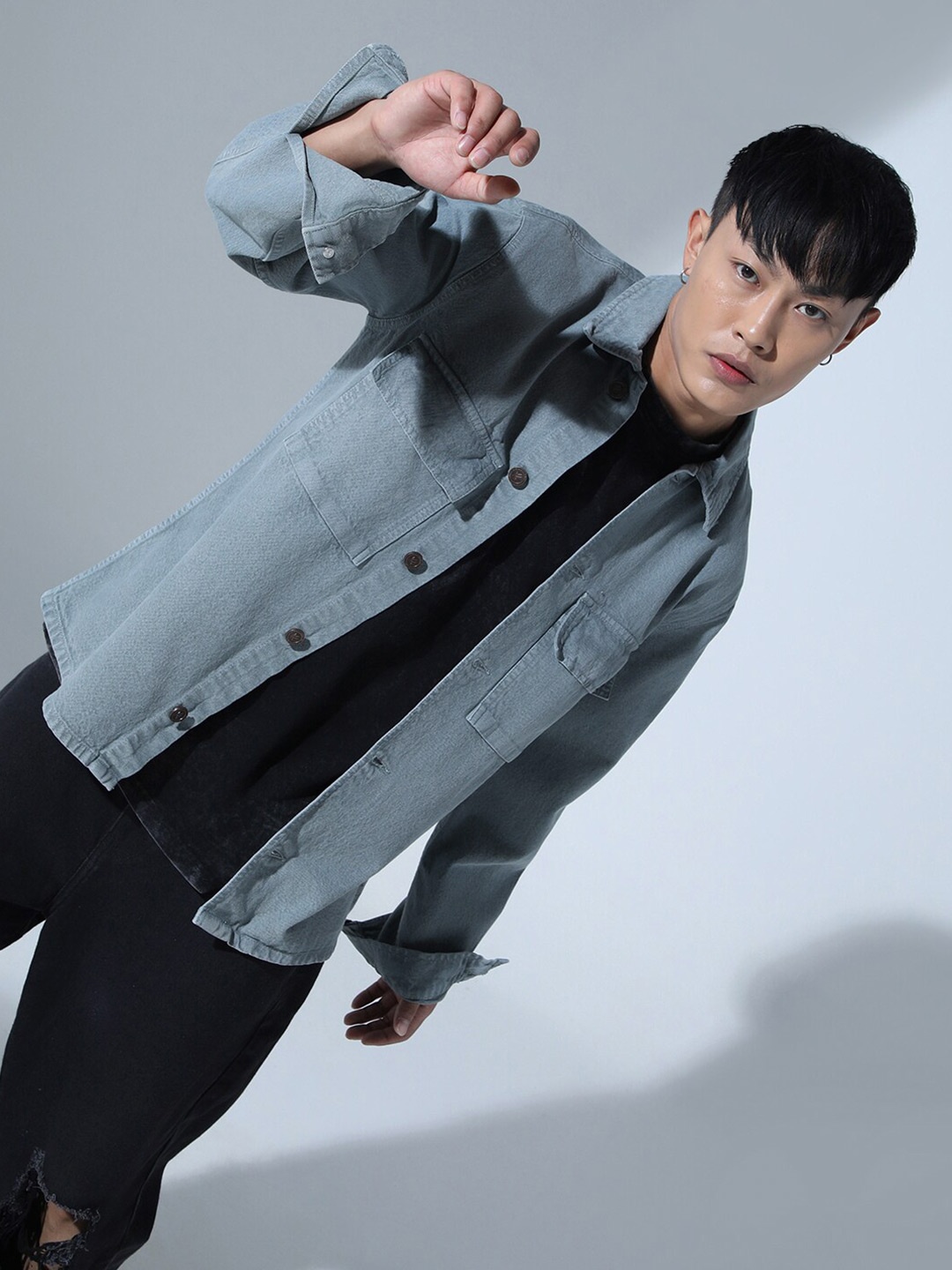 

Hubberholme Spread Collar Long Sleeves Classic Oversized Denim Jacket, Green
