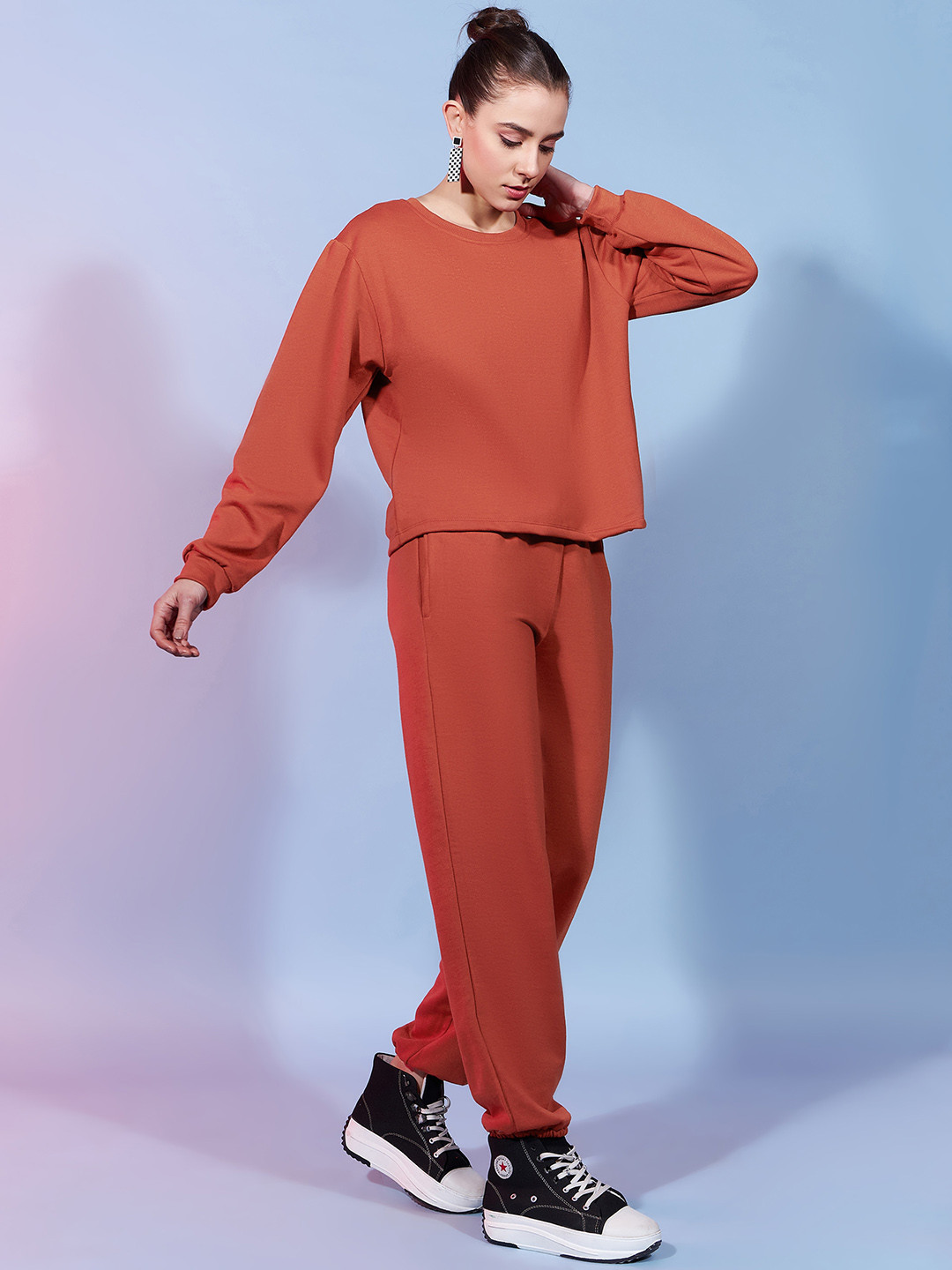 

DressBerry Rust Coloured Round Neck Fleece Top With Trousers