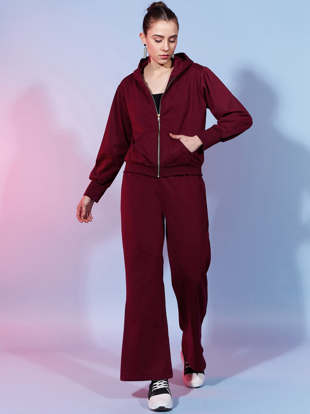 

DressBerry Burgundy Hooded Long Sleeves Sweatshirt & Trouser
