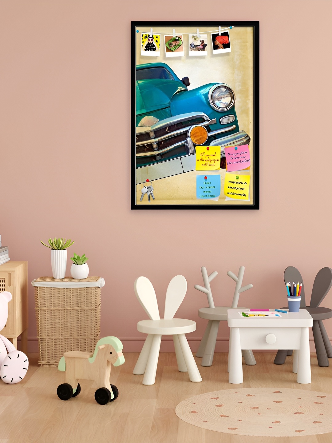 ArtzFolio Black & Beige Wooden Bulletin Board With Sticky Notes Wall Hangings Wall Decor