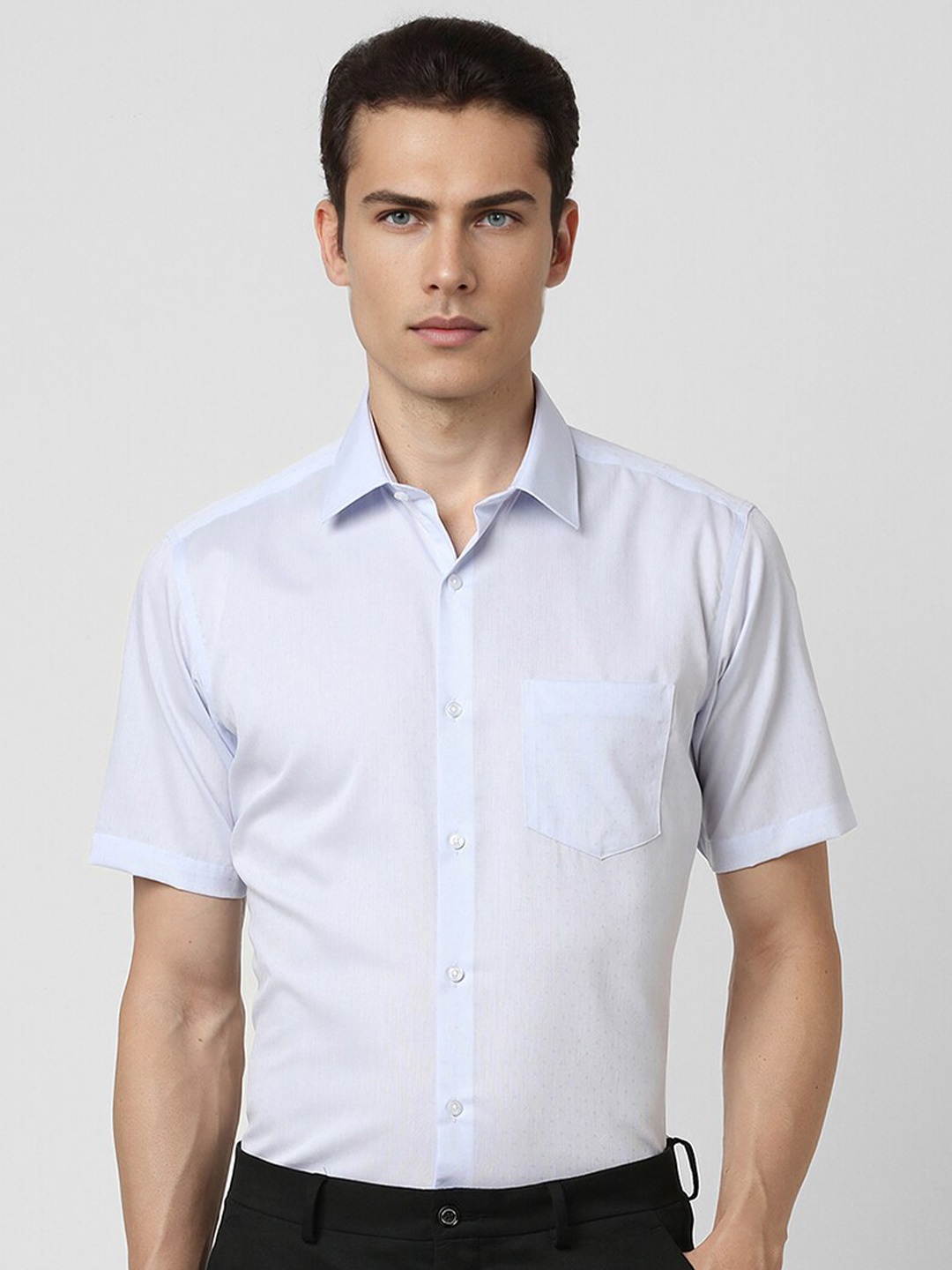 

Van Heusen Textured Spread Collar Formal Pure Cotton Shirt, Blue