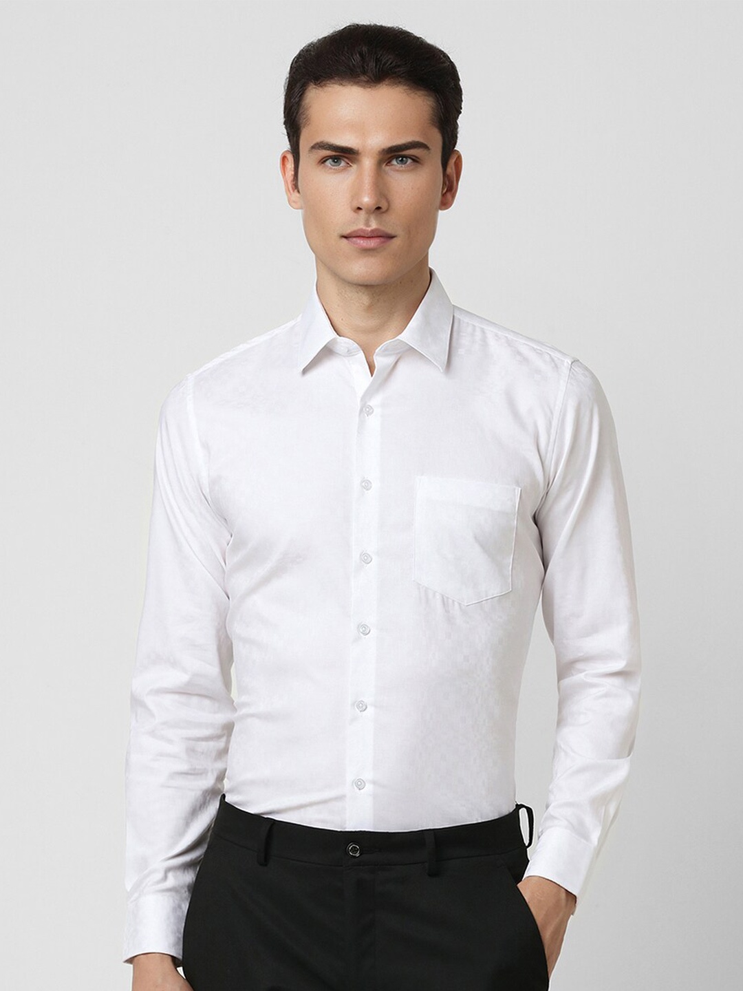 Van Heusen Spread Collar Long Sleeves Slim Fit Opaque Party Shirt, White