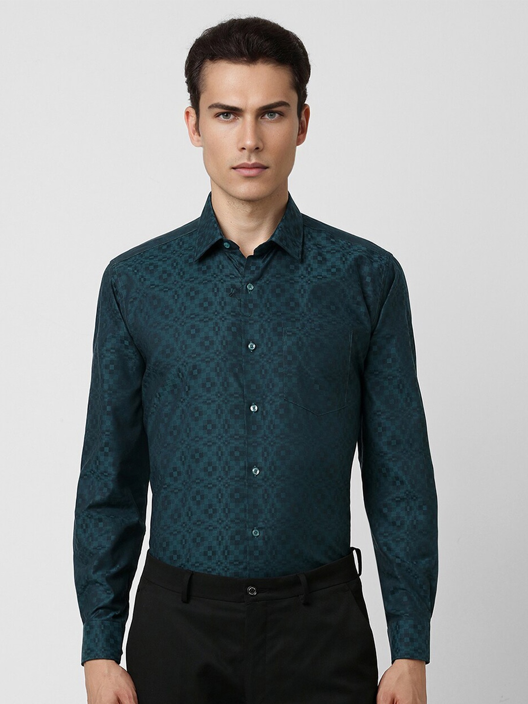 

Van Heusen Regular Fit Floral Printed Full Sleeves Cotton Party Shirt, Green