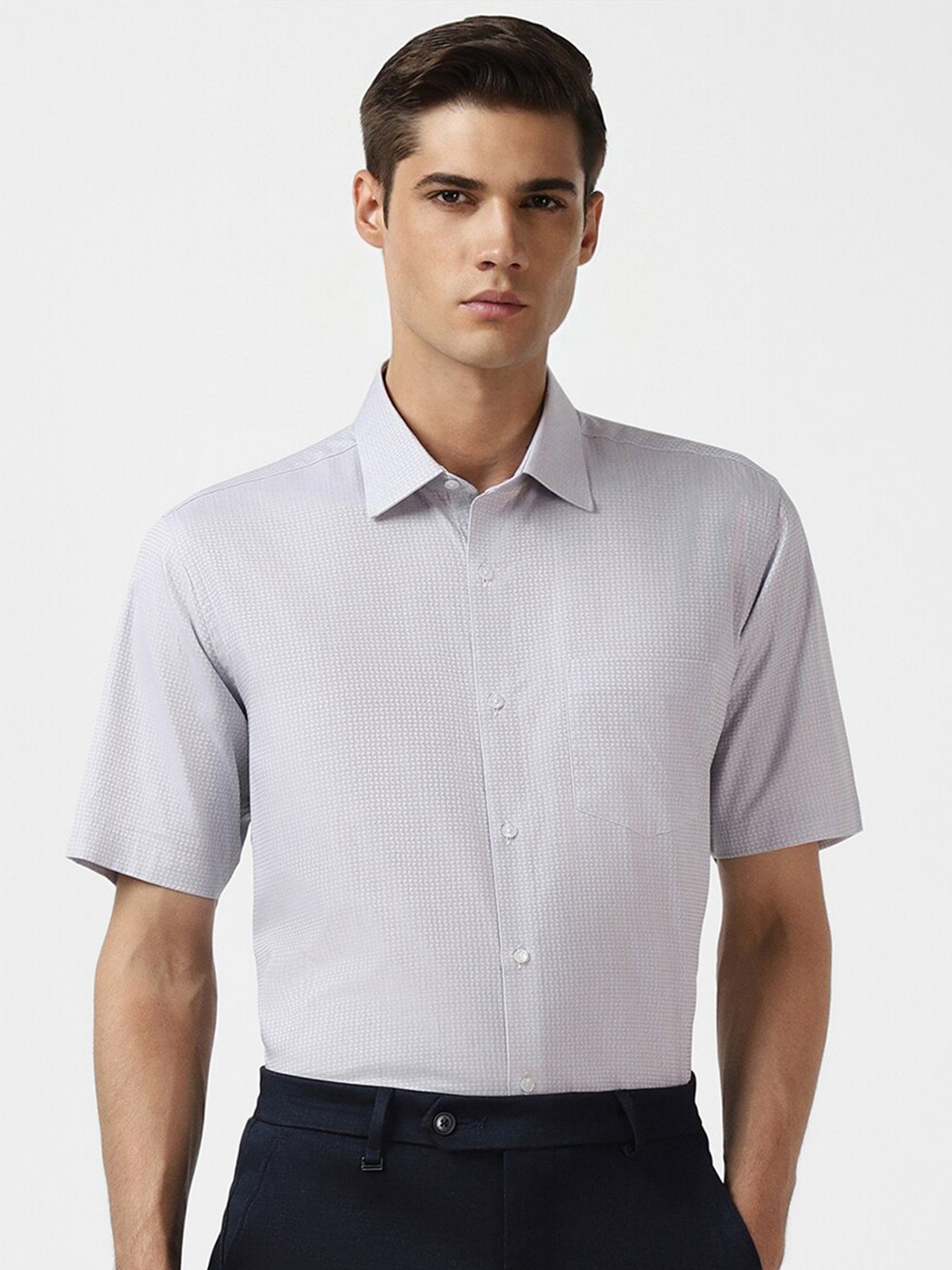 

Van Heusen Textured Short Sleeves Pure Cotton Party Shirt, Grey